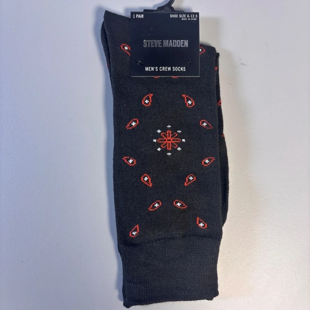 Steve Madden Mens Crew Socks 6 Pack Novelty Patterns Shoe‎ Size 6-12.5